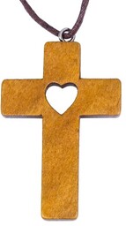 Naszyjnik - krzyżyk - serce - drewno -