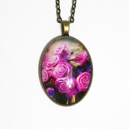 Pakamera Medalion kamea - Różowe róże - owalny,
