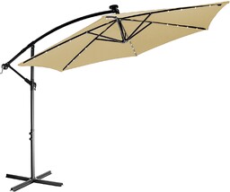 PARASOL OGRODOWY NA WYSIĘGNIKU BEŻOWY 3,5 M LED