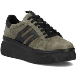 Skórzane sneakersy damskie - FILIPPO DP7175/25 KHAKI
