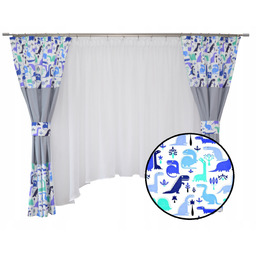 Firana dziecięca Dinozaury niebieskie Komplet zasł