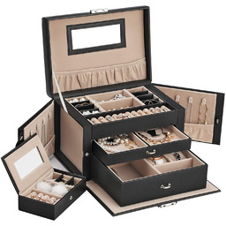 Szkatułka na biżuterię kuferek skórzany czerń 18x26 JBC121B