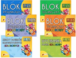 Komplet bloków szkolnych + wycinanka +samoprzylepny A4 Shan