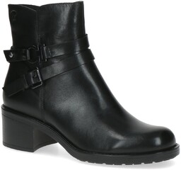 Botki damskie na obcasie ocieplane skórzane czarne Caprice