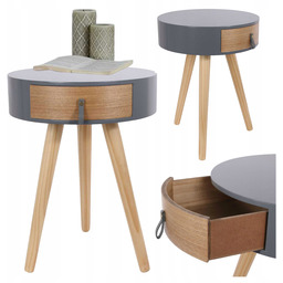 Stolik nocny szafka Sylvia okrągły szary nowoczesna