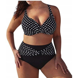 Strój Kąpielowy Plus Size Kropki Groszki Kobiecy Czarny