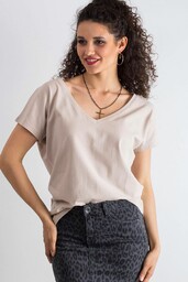 Bawełniany t-shirt damski- beżowy w serek