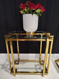 STOLIK POMOCNICZY Elisse, metalowy stelaż, szklane blaty, nowoczesny