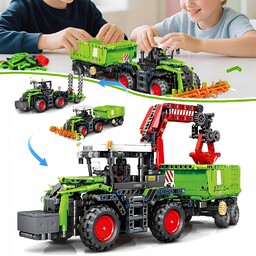 Zestaw klocków Z 3 modelami: traktor, pług