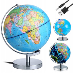 Duży Globus Lampka Nocna Led Średnica 9,5 Cala