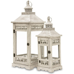 Latarnia drewniana ogrodowa lampion komplet szary 2szt 69/52cm