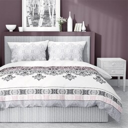 Pościel bawełniana 220x200 biała szara różowa glamour ornamenty