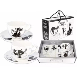 Zestaw 2 filiżanek ze spodkami Carmani czarne koty