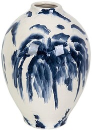 Romimex Wazon niebieski biały ceramiczny kwiat 22 x