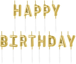 Świeczki pikery napis Happy Birthday - złoty