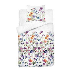 Detexpol Pościel bawełniana 140x200 biała w kolorowe kwiaty
