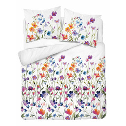 Detexpol Pościel bawełniana 160x200 biała w kolorowe kwiaty