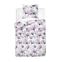 Detexpol Pościel bawełniana 140x200 biała w akwarelowe fioletowe
