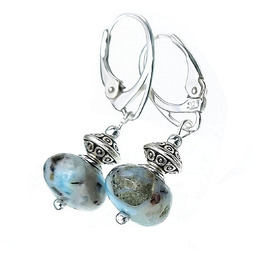 Naturalny Larimar Piękne Kolczyki Srebro