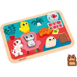 Janod- Chunky Puzzle Duże Zwierzęta Firmy-Drewniane FSC-7 sztuk/Ćwiczenia