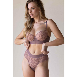 Biustonosz push-up koronkowy z głębokim dekoltem cappuccino 3583