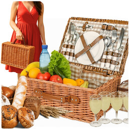 Pleciony Kosz Piknikowy Wiklinowy Zestaw Dla 4 Osób