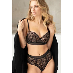 Biustonosz push-up koronkowy czarny z głębokim dekoltem 3583