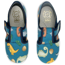 Kapcie dziecięce DINOZAURY na rzepy wkładka skóra polskie