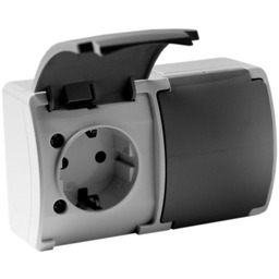 Gniazdo podwójne schuko natynkowe IP44 popiel/grafit 182-08-DRV