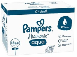 PAMPERS Chusteczki nawilżane harmonie aqua, 15x48szt. plastic free