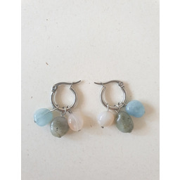 Pakamera Kolczyki TRIO jadeit wiśniowy, akwamaryn, labradoryt