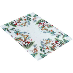 Serwetka bożonarodzeniowa prostokątna biała z nadrukiem Świętego Mikołaja