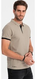 Koszulka męska polo bawełniana - jasnobrązowy V5 OM-POSS-0113