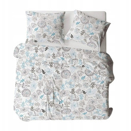 Pościel z kory 160x200 biała niebieska czarna kwiaty