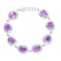 Bransoletka srebrna damska z naturalnym Ametystem szeroka pr.925