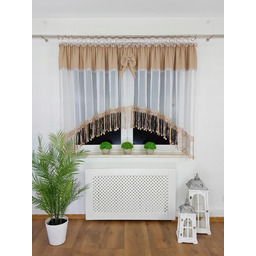Firana Gotowa 400X160 Beżowa Gipiura 30CM Frędzle Firana