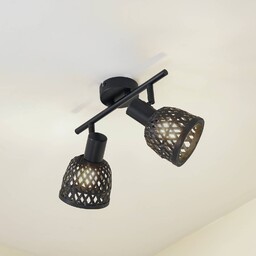 Lampa sufitowa Lindby Eskil, 2-punktowa, czarna, bambus, Ø