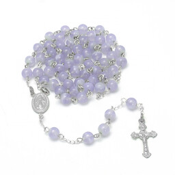 Klasyczny, ręcznie robiony, lawendowy różaniec, I Komunia Św.,