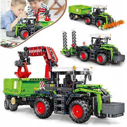 Zestaw klocków Z 3 modelami: traktor, pług