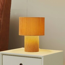 Lampa stołowa Lindby Jone, jasnobrązowa, tekstylna, 30 cm