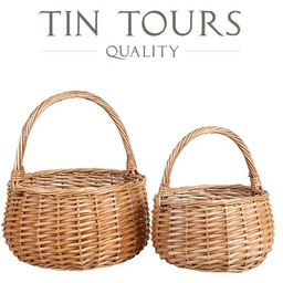 KOMPLET 2 OKRĄGŁYCH KOSZYKÓW Z PAŁĄKIEM