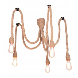 Lampa oprawa wisząca pająk 5xE27 sznur jutowy 1m