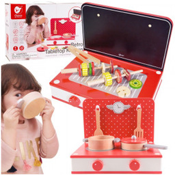 Drewniana Kuchnia 2w1 grill Kuchenka dla Dzieci 22el.