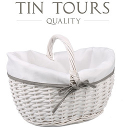 BIAŁY KOSZ WIKLINOWY Z UCHWYTEM 32x26x15/19/26h cm