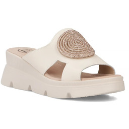 Klapki damskie na koturnie skórzane beżowe Filippo DK6050/24-40