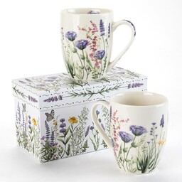 Decodoma Zestaw kubków porcelanowych LAWENDOWY OGRÓD w pudełku
