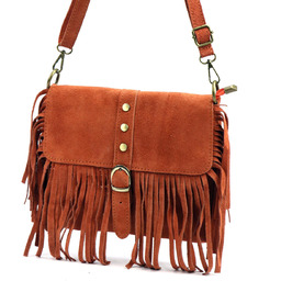 Boho damska listonoszka skórzana zamszowa z frędzlami