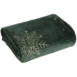 Koc bożonarodzeniowy zielony w złote płatki śniegu K189-06