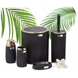 Zestaw Łazienkowy Okrągły 6 Elementów Komplet Łazienka Czarno-złoty