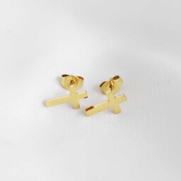 Damskie kolczyki złote wkrętki krzyżyki ze stali szlachetnej